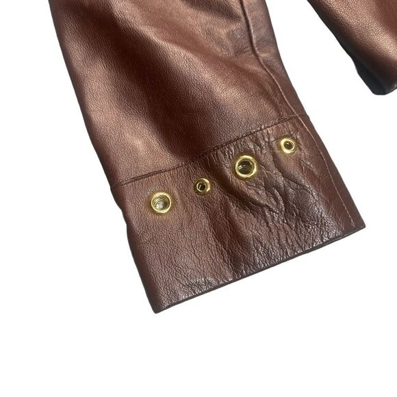 St John Sport Brown & Gold Grommet Detail Y2K 90’s Leather Jacket Size Medium - Picture 6 of 8